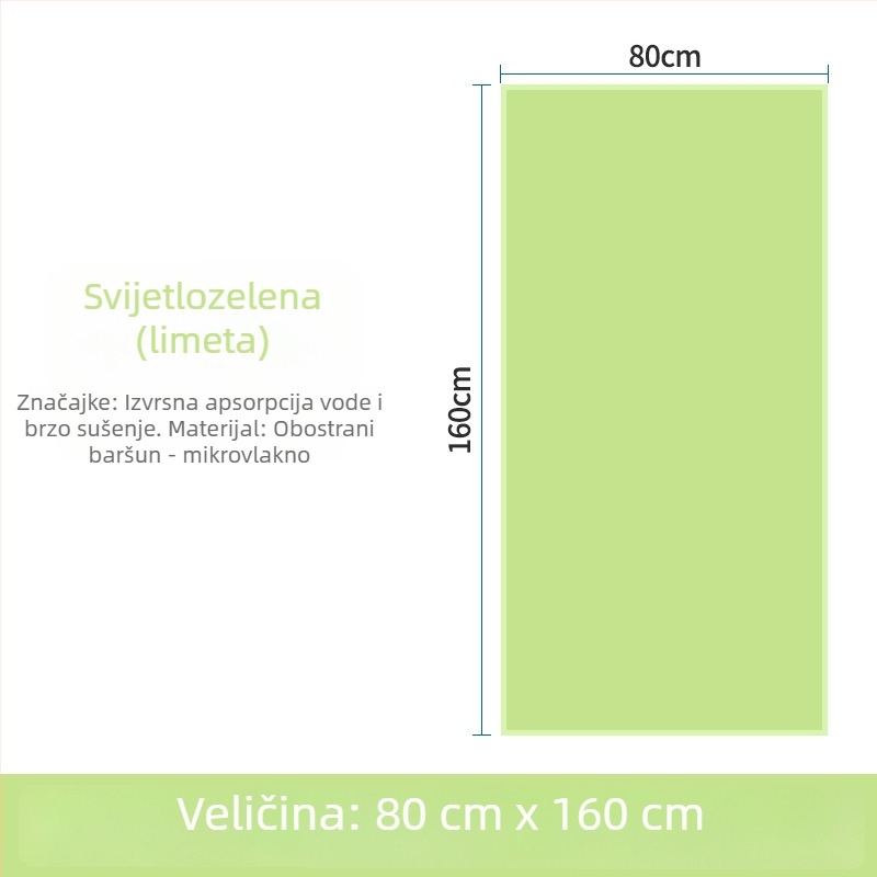 Jednobojni dvostrani velur plažni ručnik, kompaktan i prenosan, visoko upijajući i brzo sušeći, ručnik za kupanje i fitness, prilagodljiv