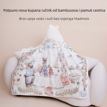 Prilagođeni novorođenčki ručnik-kapuljača za kupanje s kapuljom, upijajući coral fleece i gazasta presvlaka, 300–400 g, šivanje ruba, personalizirani uzorak
