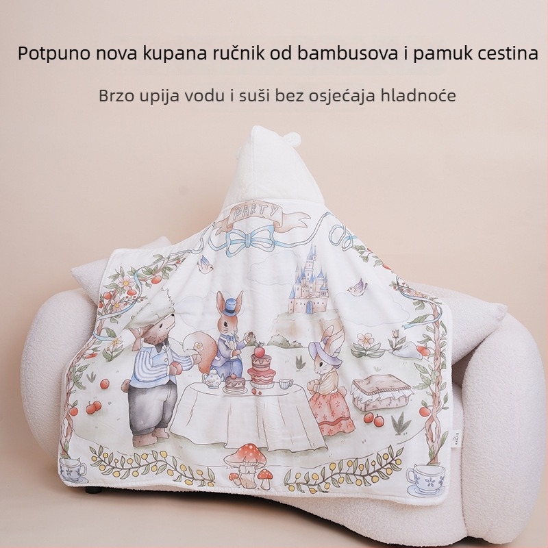Prilagođeni novorođenčki ručnik-kapuljača za kupanje s kapuljom, upijajući coral fleece i gazasta presvlaka, 300–400 g, šivanje ruba, personalizirani uzorak