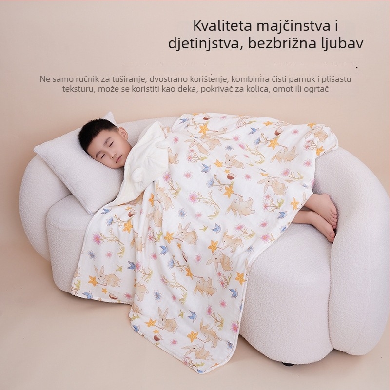 Prilagođeni novorođenčki ručnik-kapuljača za kupanje s kapuljom, upijajući coral fleece i gazasta presvlaka, 300–400 g, šivanje ruba, personalizirani uzorak