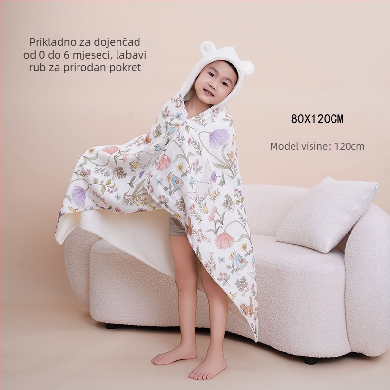 Prilagođeni novorođenčki ručnik-kapuljača za kupanje s kapuljom, upijajući coral fleece i gazasta presvlaka, 300–400 g, šivanje ruba, personalizirani uzorak