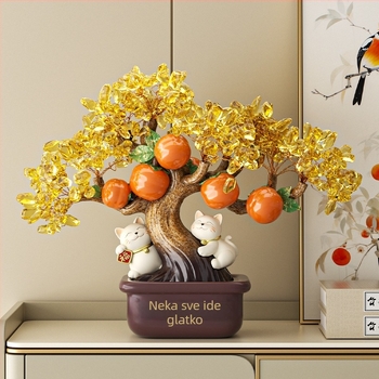 Smolna figurica za stol: Stablo novca s mačkom Ruyi (Materijal: smola; Značka: Guanjun; Kategorija: predmeti od smole; Stil: moderni minimalistički)