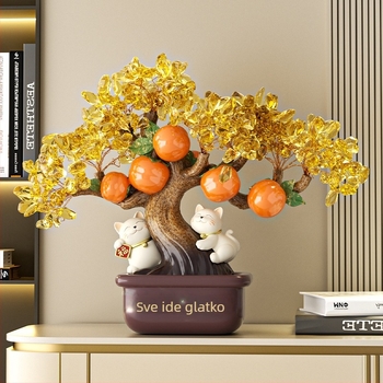 Smolna figurica za stol: Stablo novca s mačkom Ruyi (Materijal: smola; Značka: Guanjun; Kategorija: predmeti od smole; Stil: moderni minimalistički)