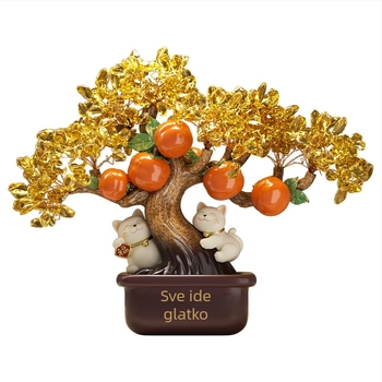 Smolna figurica za stol: Stablo novca s mačkom Ruyi (Materijal: smola; Značka: Guanjun; Kategorija: predmeti od smole; Stil: moderni minimalistički)