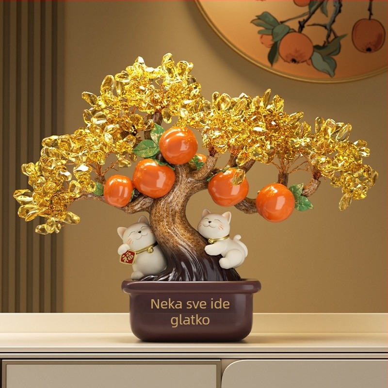 Smolna figurica za stol: Stablo novca s mačkom Ruyi (Materijal: smola; Značka: Guanjun; Kategorija: predmeti od smole; Stil: moderni minimalistički)