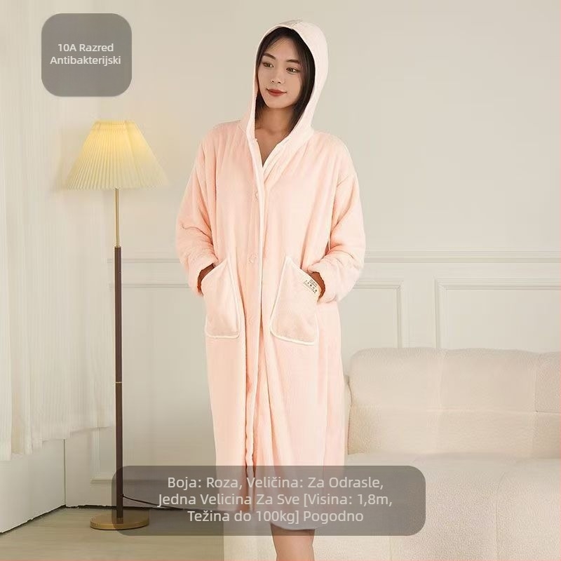 Ženski ogrtač za kupanje — zimski flis, pamuk-mikrovlakna, 600 g