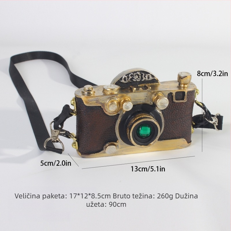 Kamera u obliku retro smolnoga ukrasa – dekorativni rekvizit za fotografiranje (Materijal: sintetska smola; Oblik: kamera; Pakiranje: karton; Pogodno kao dar)