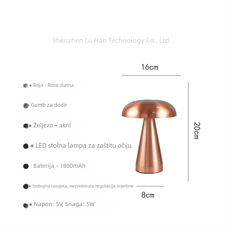 Lampa s gljivom za stol s dodirnim noćnim svjetlom – metalni držač, model ST-06B, ≤36V