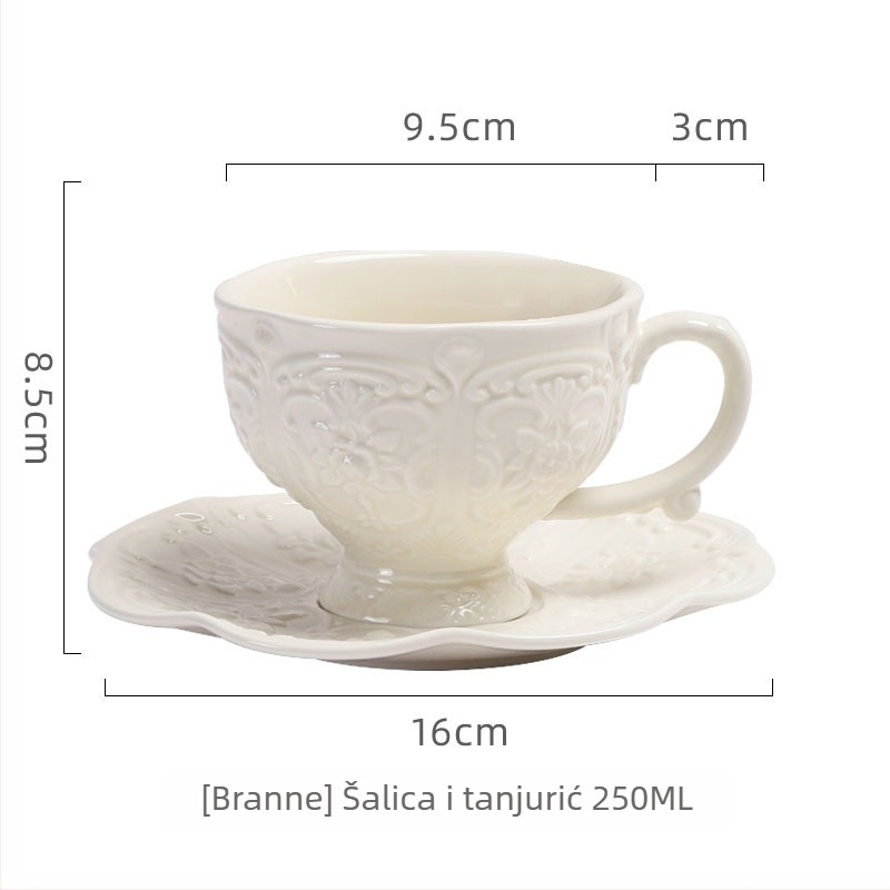 Set šalice za kavu i podmetača u francuskom vintage stilu krem boje s 3D reljefom, keramički čajnik za poslijepodnevni čaj, pogodan za kućnu uporabu