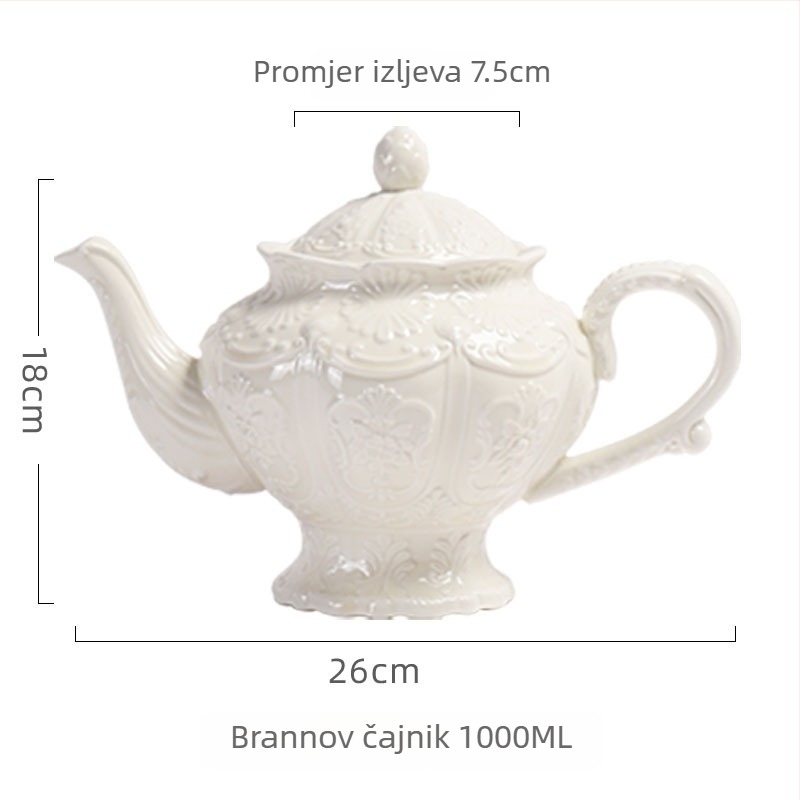 Set šalice za kavu i podmetača u francuskom vintage stilu krem boje s 3D reljefom, keramički čajnik za poslijepodnevni čaj, pogodan za kućnu uporabu