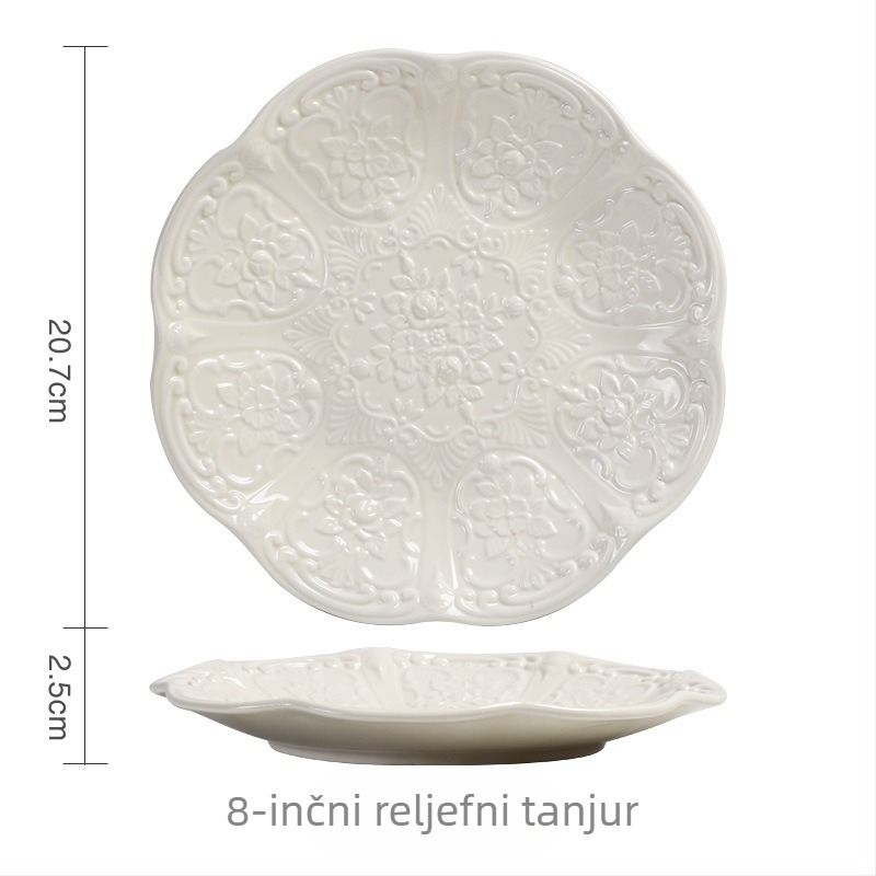 Set šalice za kavu i podmetača u francuskom vintage stilu krem boje s 3D reljefom, keramički čajnik za poslijepodnevni čaj, pogodan za kućnu uporabu