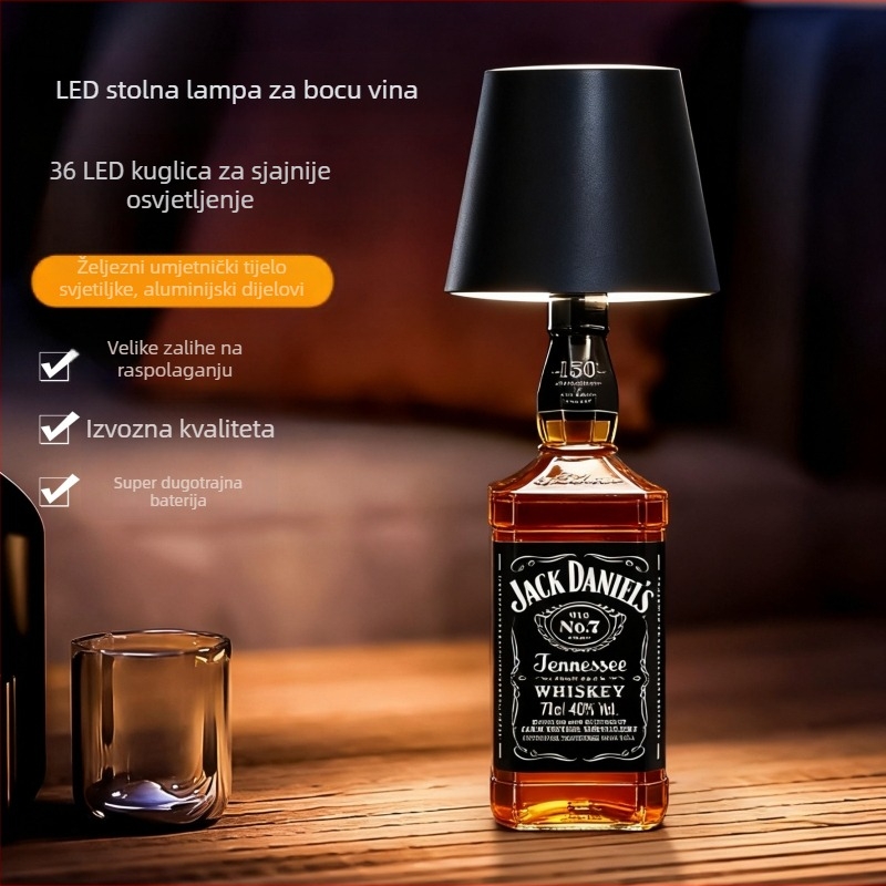 Stolna lampa za bočicu vina s RGB ambijentalnim svjetlom, metalni držač, kreativni stil, OEM logotip, stojeći dizajn