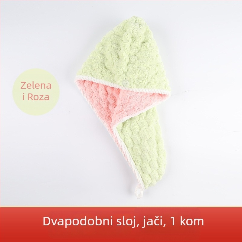 Šešir za sušenje kose od koralnog flisa, dvostruki sloj, za žene, 50–79 g, 32 vlakna, visoke i niske vlakne