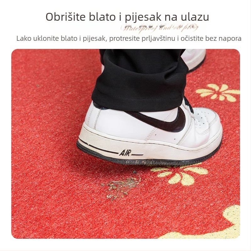 Crtić svadbeni otirač za ulaz s crvenim znakom sreće, svilenkasti kružni uzorak, ulazni tepih