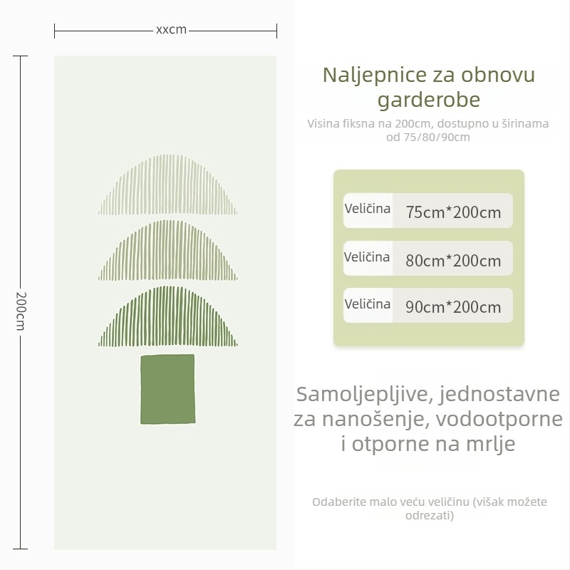 Samoljepljiva folija za vrata za klizna vrata i ormare – PVC materijal, vodootporna zidna naljepnica, spavaća soba, jednostavan i moderan stil