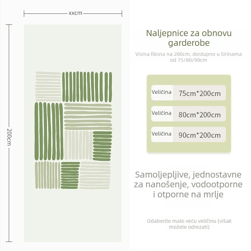 Samoljepljiva folija za vrata za klizna vrata i ormare – PVC materijal, vodootporna zidna naljepnica, spavaća soba, jednostavan i moderan stil