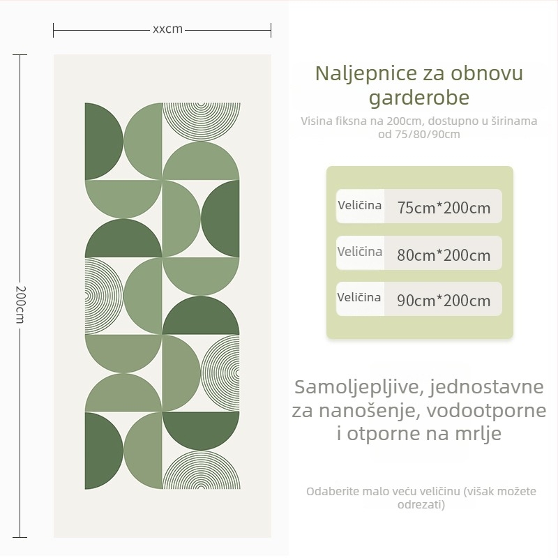 Samoljepljiva folija za vrata za klizna vrata i ormare – PVC materijal, vodootporna zidna naljepnica, spavaća soba, jednostavan i moderan stil