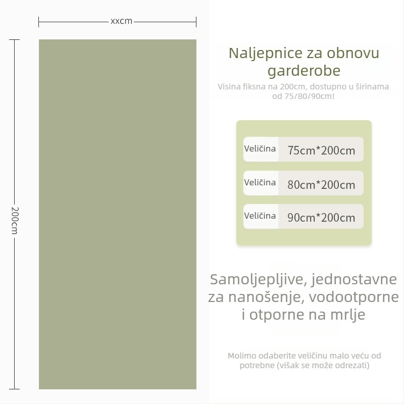 Samoljepljiva folija za vrata za klizna vrata i ormare – PVC materijal, vodootporna zidna naljepnica, spavaća soba, jednostavan i moderan stil
