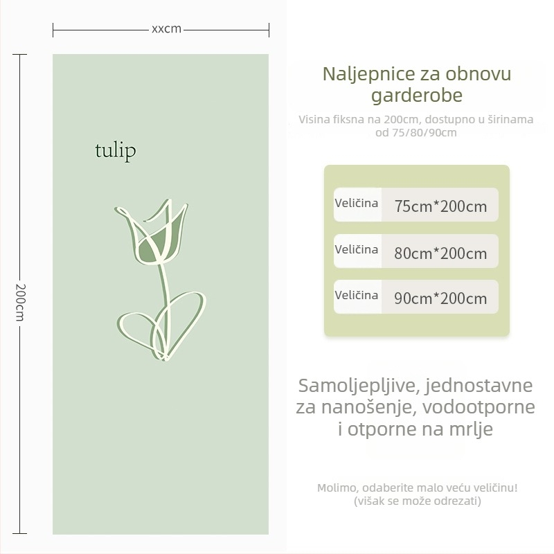 Samoljepljiva folija za vrata za klizna vrata i ormare – PVC materijal, vodootporna zidna naljepnica, spavaća soba, jednostavan i moderan stil