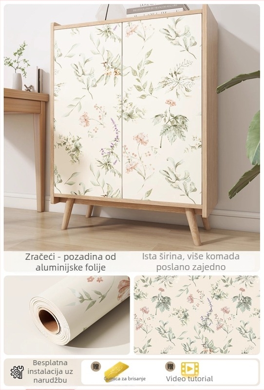 Francusko retro zidna naljepnica za vrata ormara – aluminijska folija, tekstura drva, samoljepljiva, vodootporna i otporna na vlagu