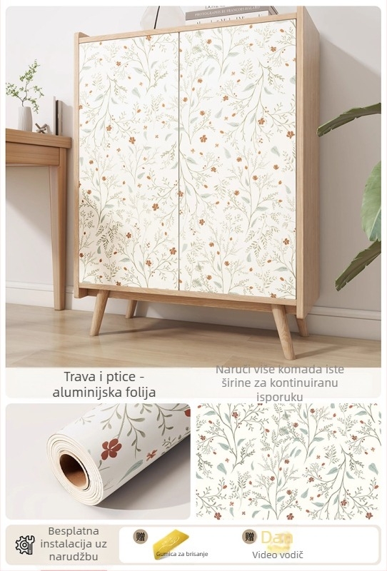 Francusko retro zidna naljepnica za vrata ormara – aluminijska folija, tekstura drva, samoljepljiva, vodootporna i otporna na vlagu