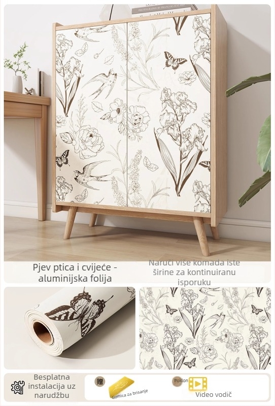 Francusko retro zidna naljepnica za vrata ormara – aluminijska folija, tekstura drva, samoljepljiva, vodootporna i otporna na vlagu