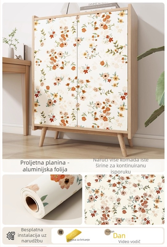 Francusko retro zidna naljepnica za vrata ormara – aluminijska folija, tekstura drva, samoljepljiva, vodootporna i otporna na vlagu