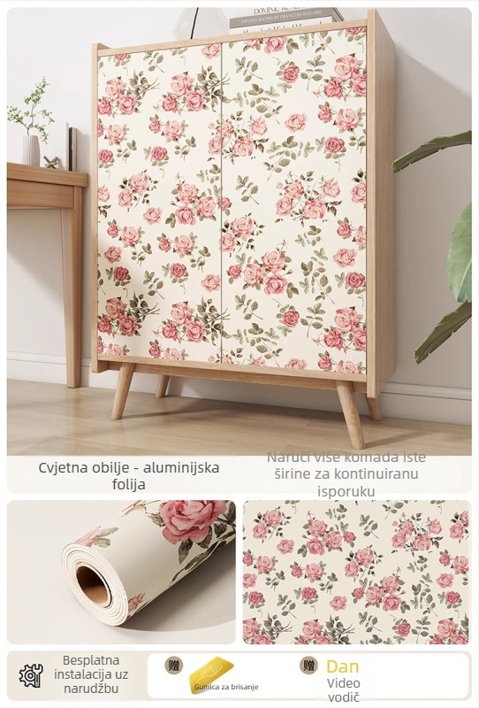 Francusko retro zidna naljepnica za vrata ormara – aluminijska folija, tekstura drva, samoljepljiva, vodootporna i otporna na vlagu