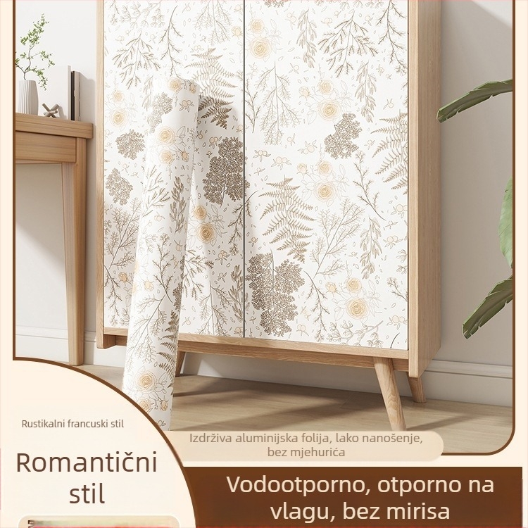 Francusko retro zidna naljepnica za vrata ormara – aluminijska folija, tekstura drva, samoljepljiva, vodootporna i otporna na vlagu