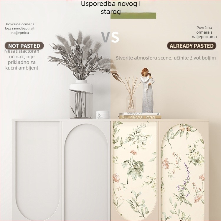 Francusko retro zidna naljepnica za vrata ormara – aluminijska folija, tekstura drva, samoljepljiva, vodootporna i otporna na vlagu