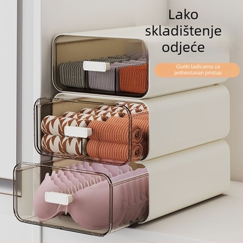 Kutija za donje rublje s ladicama, 3-u-1 garderobni organizator, 18 L kapacitet, polipropilen, drveni uzorak, japanski stil