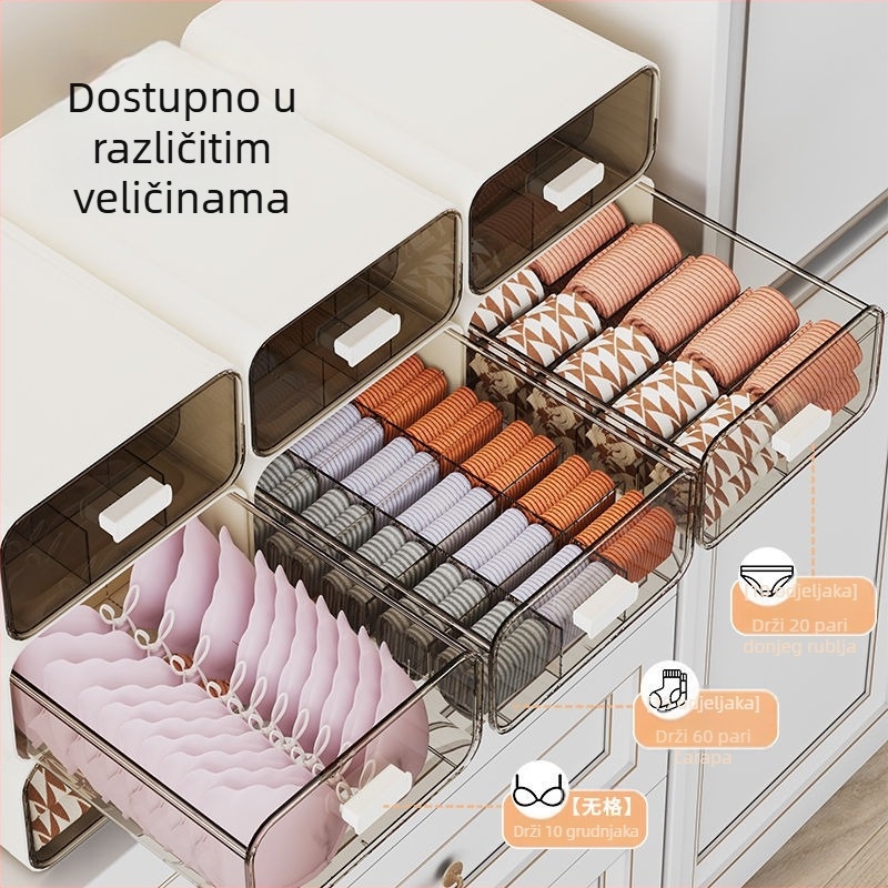 Kutija za donje rublje s ladicama, 3-u-1 garderobni organizator, 18 L kapacitet, polipropilen, drveni uzorak, japanski stil
