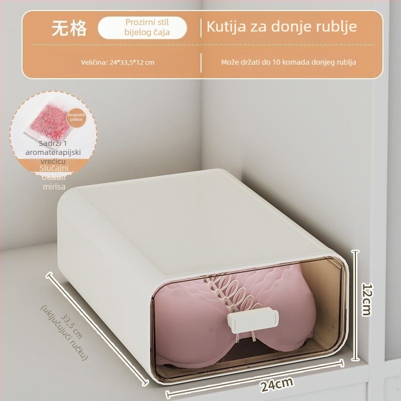 Kutija za donje rublje s ladicama, 3-u-1 garderobni organizator, 18 L kapacitet, polipropilen, drveni uzorak, japanski stil