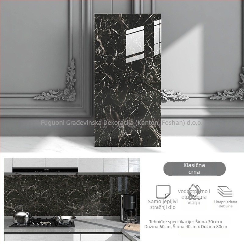 Naljepnica za zid s imitacijom mramora, PVC, 5+ komada, vodootporna, za kuhinju i restoran, moderni minimalistički stil, ogledalni efekt