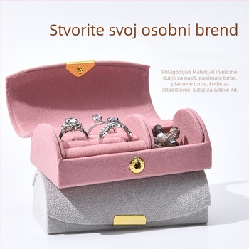 Kutija za nakit od baršuna sa perlama, mini luk dizajn, prijenosna pohrana za naušnice, prstene i ogrlice