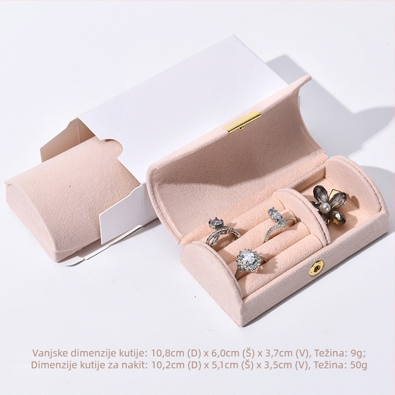 Kutija za nakit od baršuna sa perlama, mini luk dizajn, prijenosna pohrana za naušnice, prstene i ogrlice