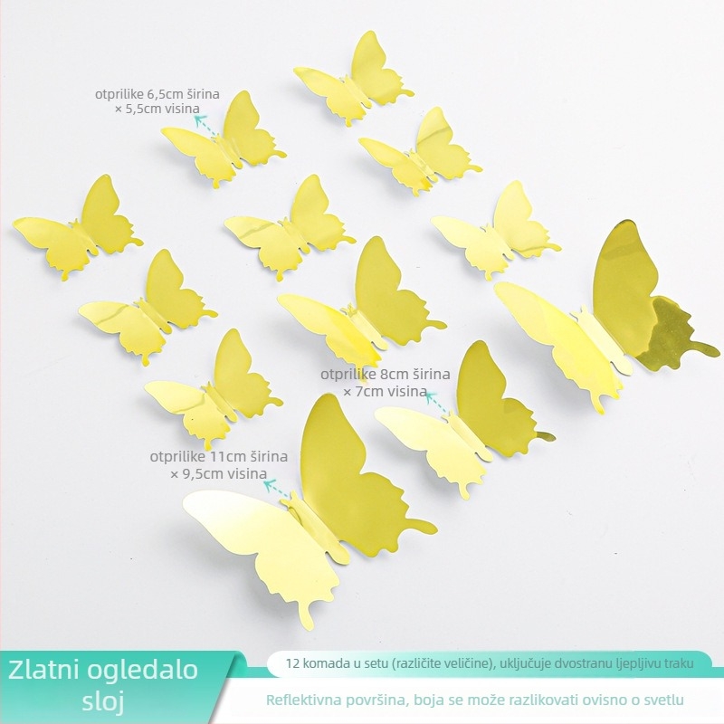 3D PVC ogledni leptir zidna naljepnica za dekor dnevnog boravka