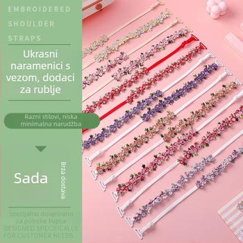 Čipkaste naramenice grudnjaka s izvezenim cvjetovima, zamjenske naramenice za donje rublje, dvostruke naramenice