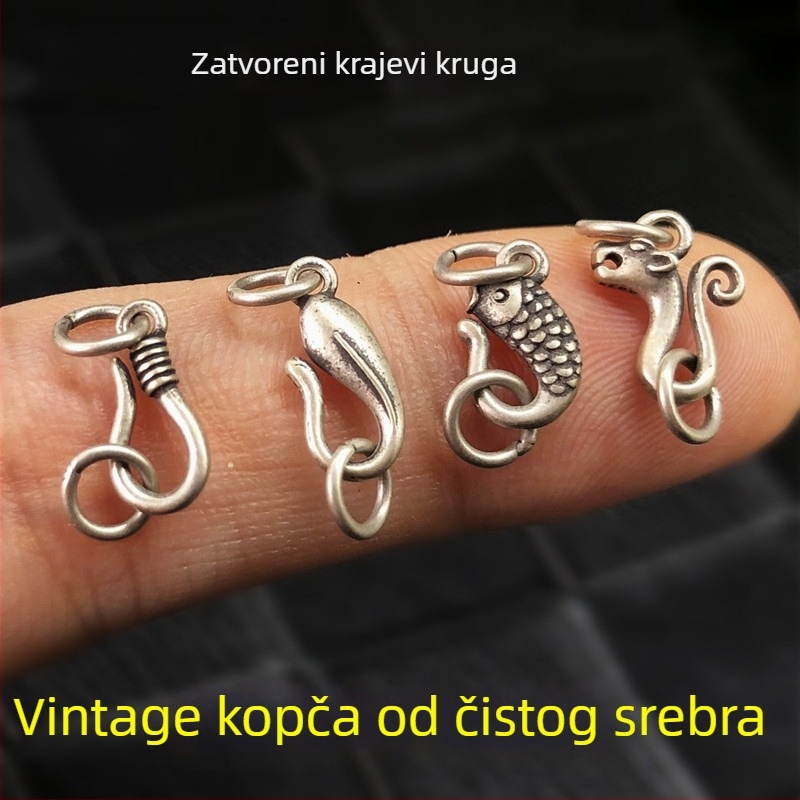 S925 srebro - riblji zmaj u starokineskom stilu, pleteni ručni užad, spojka za perlovu ogrlicu, DIY dodatak