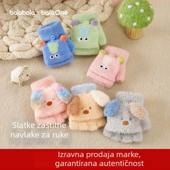 Balabala dječje rukavice za djevojčice i dječake 3–6 godina, poliester, zimske, plišani motiv šteneta, petiprstne rukavice s preklopnim poklopcem