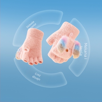 Balabala dječje rukavice za djevojčice i dječake 3–6 godina, poliester, zimske, plišani motiv šteneta, petiprstne rukavice s preklopnim poklopcem