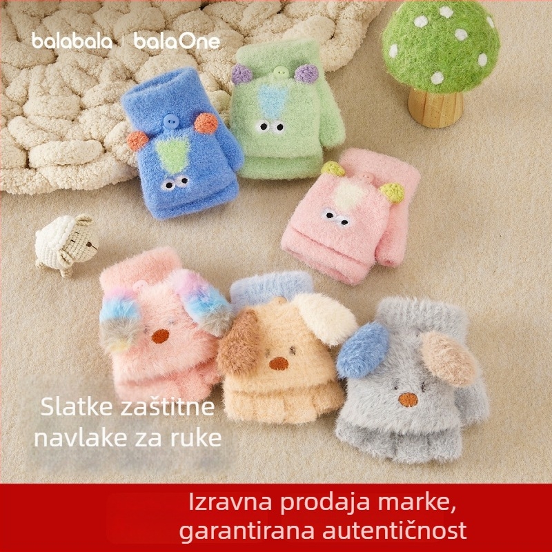 Balabala dječje rukavice za djevojčice i dječake 3–6 godina, poliester, zimske, plišani motiv šteneta, petiprstne rukavice s preklopnim poklopcem