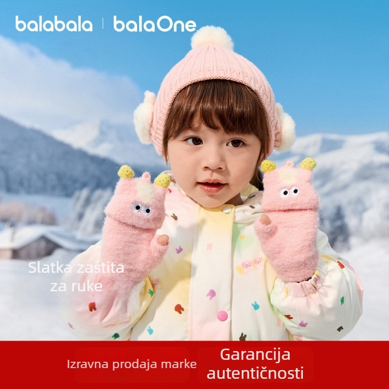 Balabala dječje rukavice za djevojčice i dječake 3–6 godina, poliester, zimske, plišani motiv šteneta, petiprstne rukavice s preklopnim poklopcem