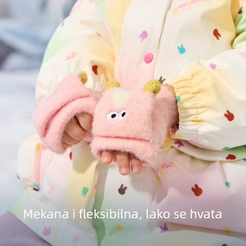 Balabala dječje rukavice za djevojčice i dječake 3–6 godina, poliester, zimske, plišani motiv šteneta, petiprstne rukavice s preklopnim poklopcem