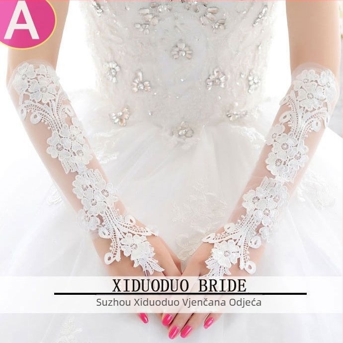 Vjenčane rukavice od čipke, duge i tanke, mrežaste tkanine (Brand: Unique; Na zalihi; Ljeto 2021)