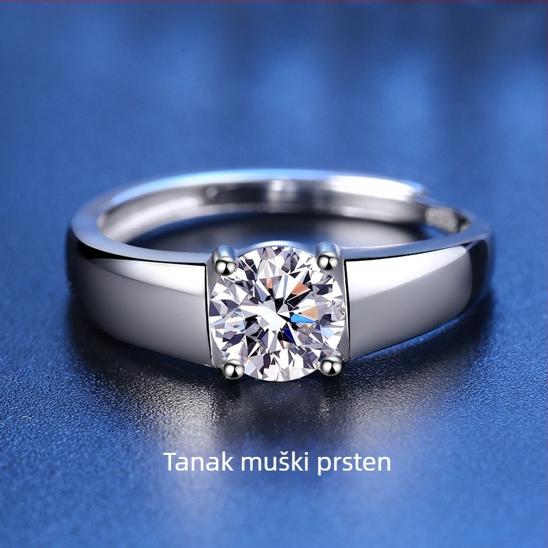 Moissanitni prsten za muškarce – 1 ct, 925 sterling srebro, otvoreni dizajn, stil za parove