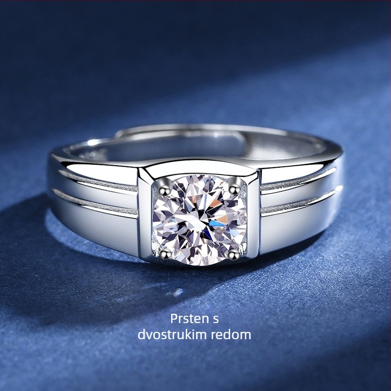 Moissanitni prsten za muškarce – 1 ct, 925 sterling srebro, otvoreni dizajn, stil za parove