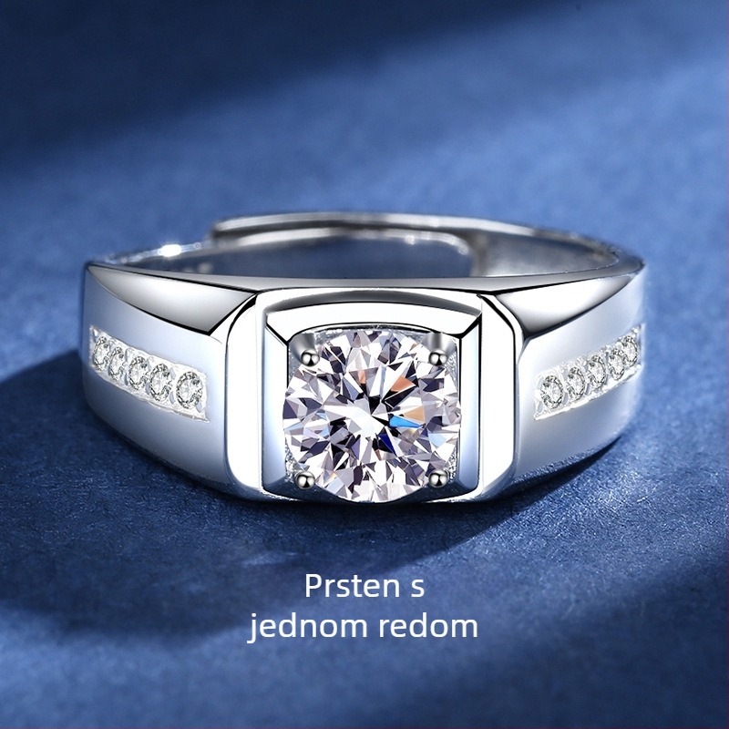 Moissanitni prsten za muškarce – 1 ct, 925 sterling srebro, otvoreni dizajn, stil za parove