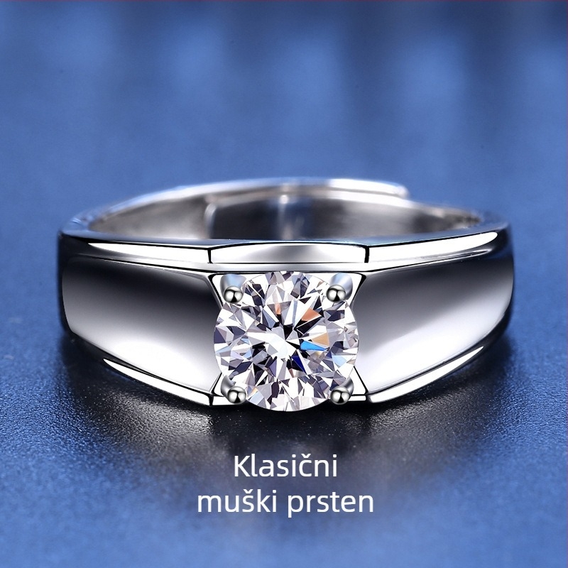 Moissanitni prsten za muškarce – 1 ct, 925 sterling srebro, otvoreni dizajn, stil za parove