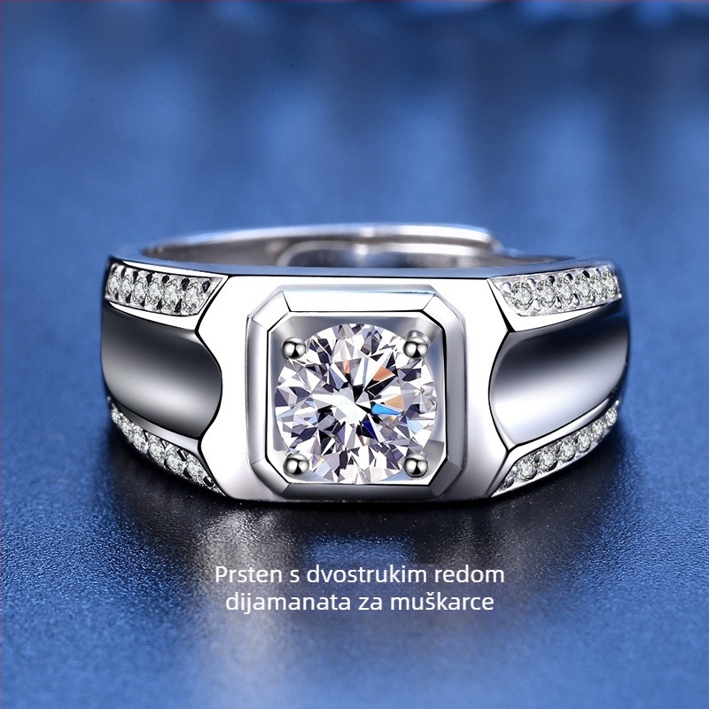 Moissanitni prsten za muškarce – 1 ct, 925 sterling srebro, otvoreni dizajn, stil za parove